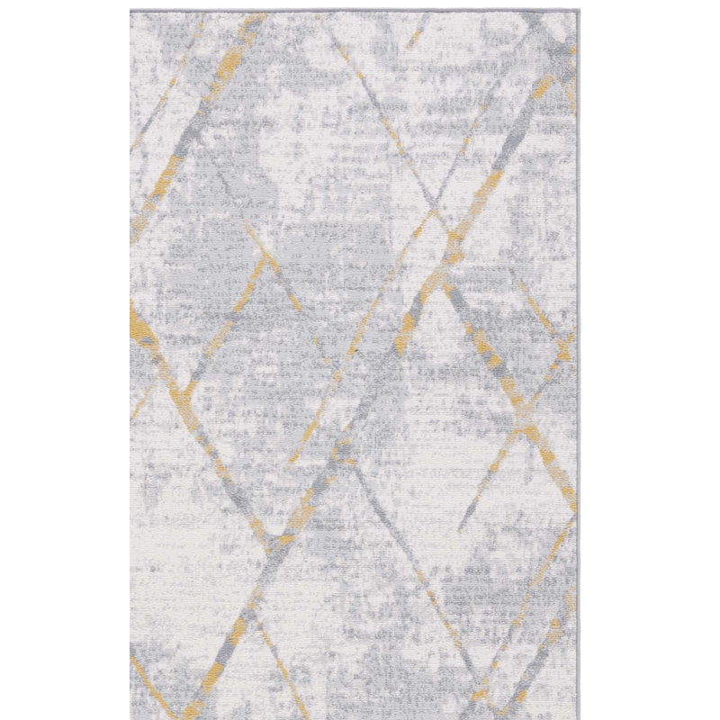 Tapis géométrique en polyester tissé à la machine Ramm, Rectangle 9 pi x 12 pi