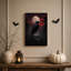 Art mural sur toile, corbeau noir perché sur un crâne sous la lune rouge-125462567
