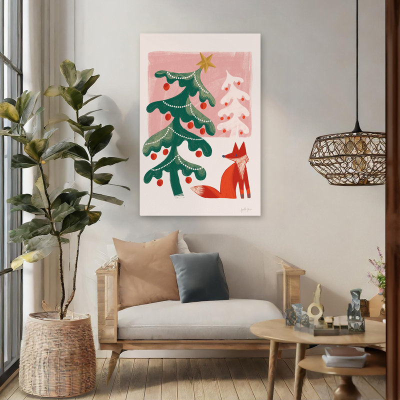 Rétro vacances III - animaux de Noël arbres de Noël art renard, H 48 po x l 32 po