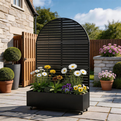 Metal Planter Box with Trellis and Wheels