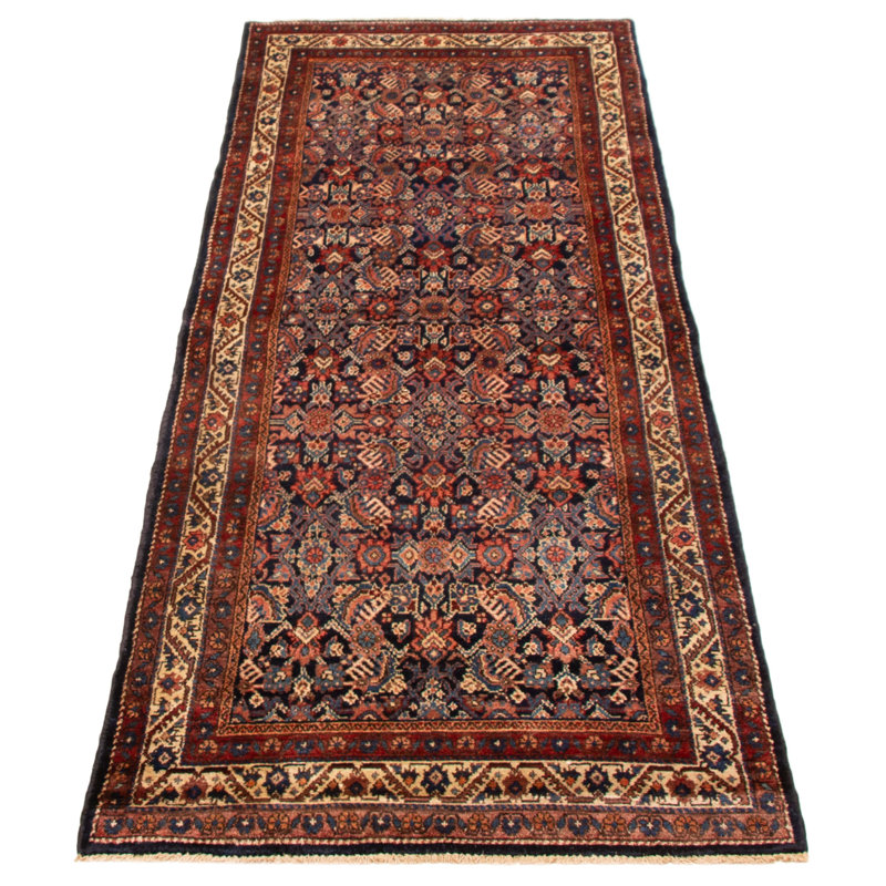 Tapis bleu marine noué à la main de conception unique 3 pi 3 po x 9 pi 7 po Andelz