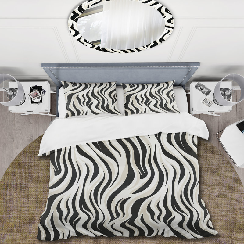 Literie à motif de zèbre noir, Housse de couette simple + 1 taie décorative stan