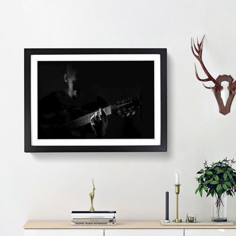 Guitarist in the Shadows - Picture Frame Painting Print, 48cm H x 65cm W x 2cm D, Black Framed