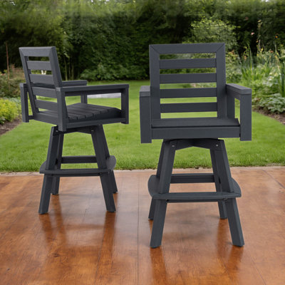 Outdoor Swivel Bar Stool, Slate Grey HDPE Patio Bar Chair With 360° Swivel & Ladderback Design, All-Weather Bar Height Stool For Deck, Porch, Poolside