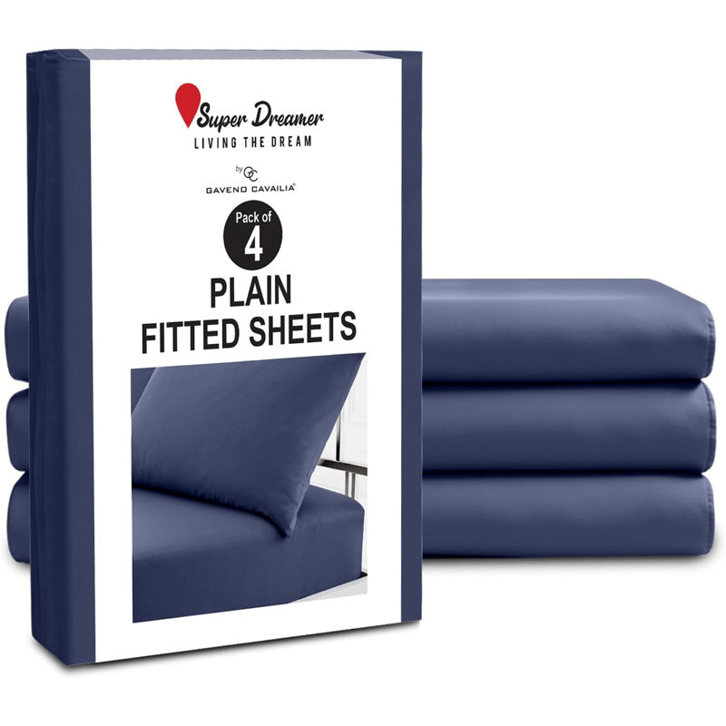 Pack of 4 Plain Dyed Fitted Sheets Microfiber | Soft and Breathable Microfiber Bedding for Ultimate Comfort & Easy Care, Navy