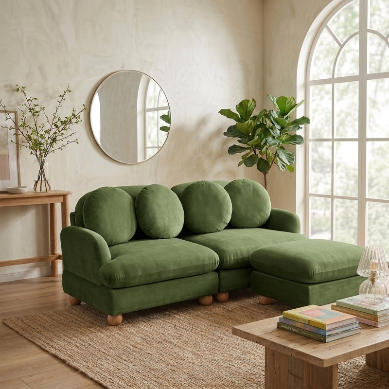Canapé-lit 68 po en bois massif pour salon, 2 places avec coussins de repose-pieds amovibles Canapé pour canapé de salon, chambre à coucher, vert