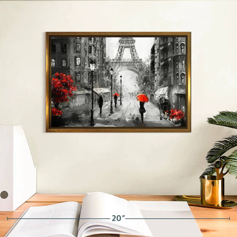 Paris, jour de pluie, Cadre flottant doré, 13 po x 9 po