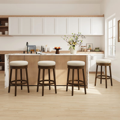 Upholstered Swivel Solid Wood Frame Bar Stool