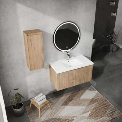 Meuble-lavabo mural 30 po avec lavabo et armoire latérale, portes à fermeture douce, armoire combinée (KD-Packing)