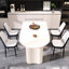 Table de salle à manger de 63 po de style crème avec 4 chaises en polyuréthane rembourrées en éponge haute densité, convenant à divers décors modernes et à la teinture ergonomique multifonctionnelle facile à entretenir