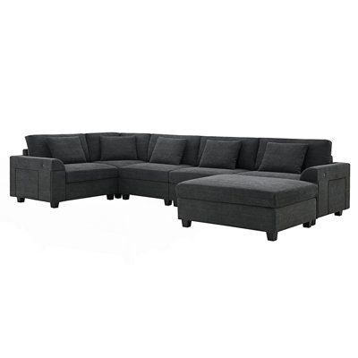 Caelora 6 - Piece Upholstered Sectional With Hidden Armrest Storage by Latitude Run