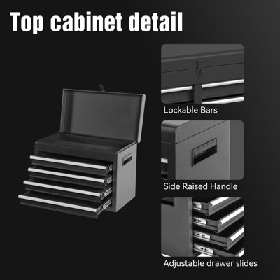 Coffre à outils, armoire de rangement à outils à 5 tiroirs avec plateau à outils amovible, doublure, roues verrouillables universelles, tablette réglable, mécanisme de verrouillage, chariot à outils en métal pour atelier de garage