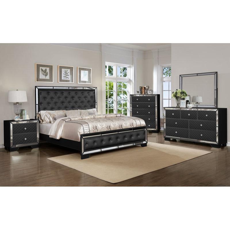 Ensemble de chambre à coucher à panneau 5 pièces Beaman, Beige, Double