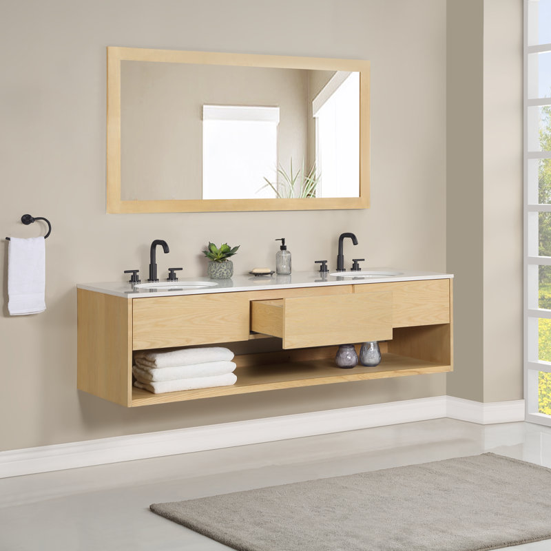 Redbridge 72'' Double Wall Mounted Bathroon Vanity with Quartz Top