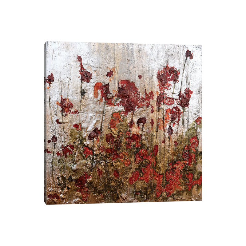 Silver Gold And Poppies by Donatella Marraoni - Wrapped Canvas Print, 30.48 cm H x 30.48 cm W