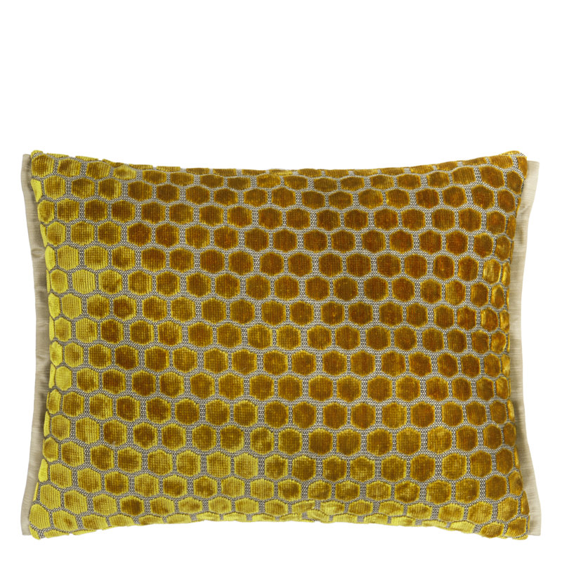 Jabot Velvet Decorative Pillow, 12" H x 16" W, Mustard Geometric