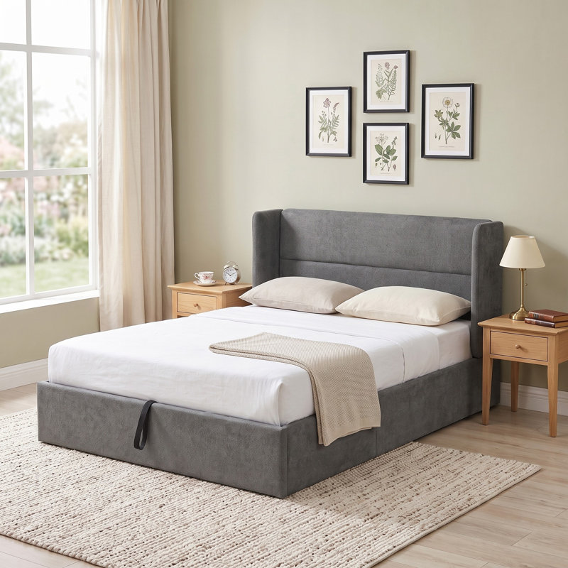 Lit plateforme tapissier avec rangement Gaillarde, Double, Graphite