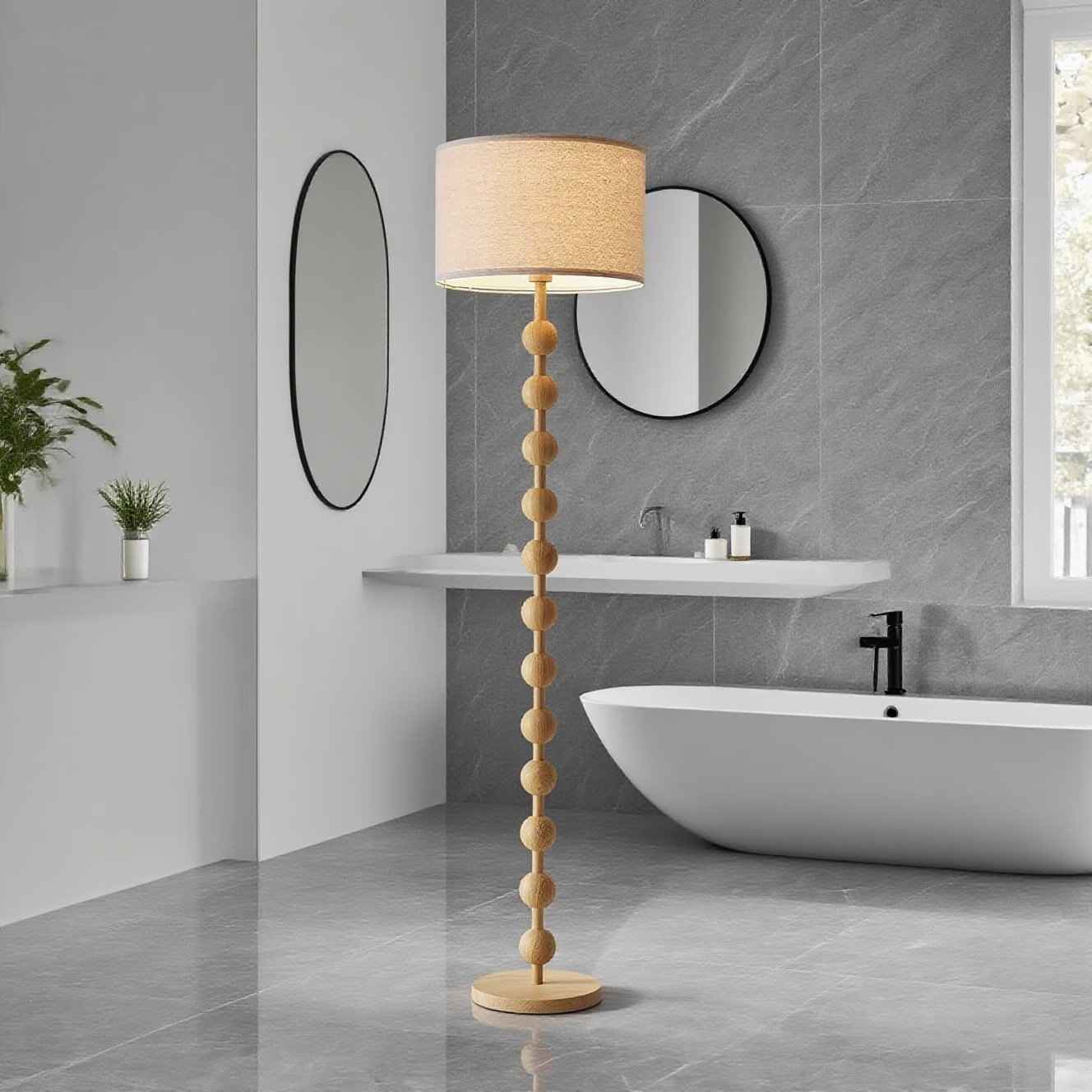 Dakota Fields Dimmable Floor Lamp With Remote Control For Living Room  Bedroom Office, Modern Standing Light With LED E26 Bulb And Fabric Shade,  Wood ..., image size:1328x1328