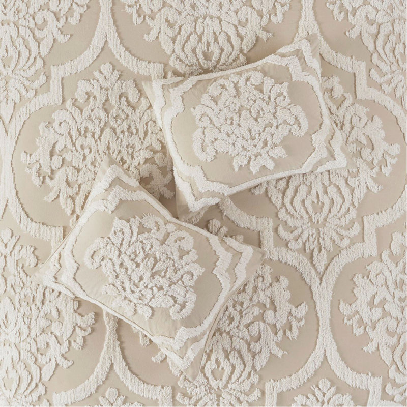 Ensemble de housse de couette damassé en coton 3 pièces, Housse de couette double + 2 pièces supplémentai