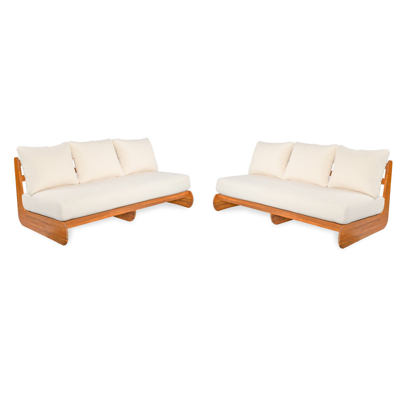 Canapé 3 places avec coussins Judd, Coussin beige / structure en teck