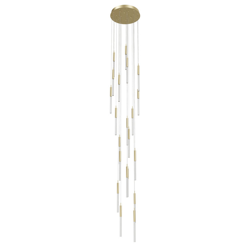 Boa Elegance 21-Light Cluster Pendant in Brushed Brass with Glass Tubes