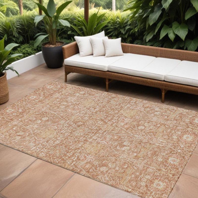 Tapis extérieur lavable floral corail et ivoire 9 pi x 12 pi