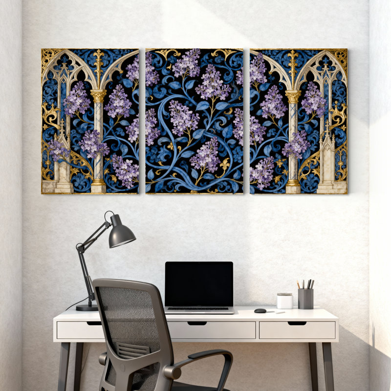 Plantes et fleurs, ensemble de 3 impressions sur toile lilas, H 18 po x l 12 po