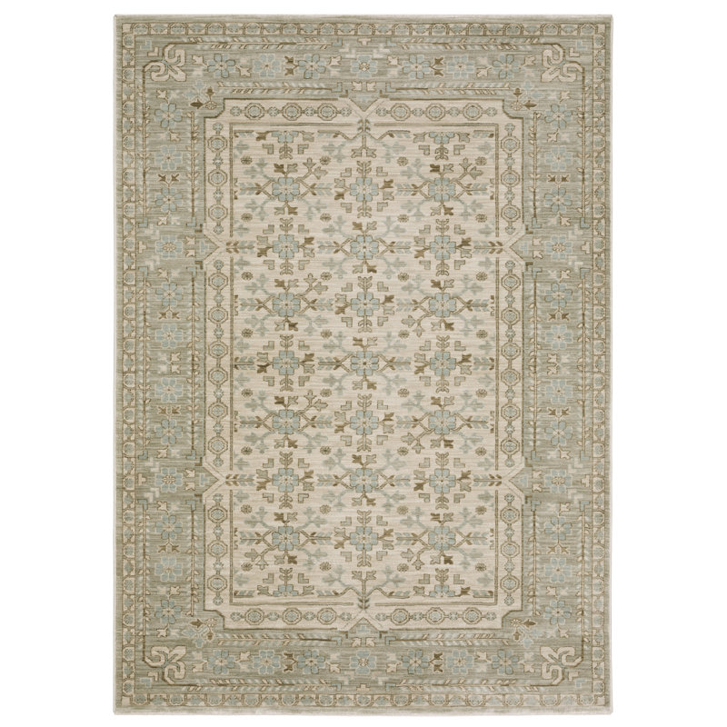 Graicyn Global Traditonal Beige/ Teal Area Rug, Rectangle 3'3" x 5'