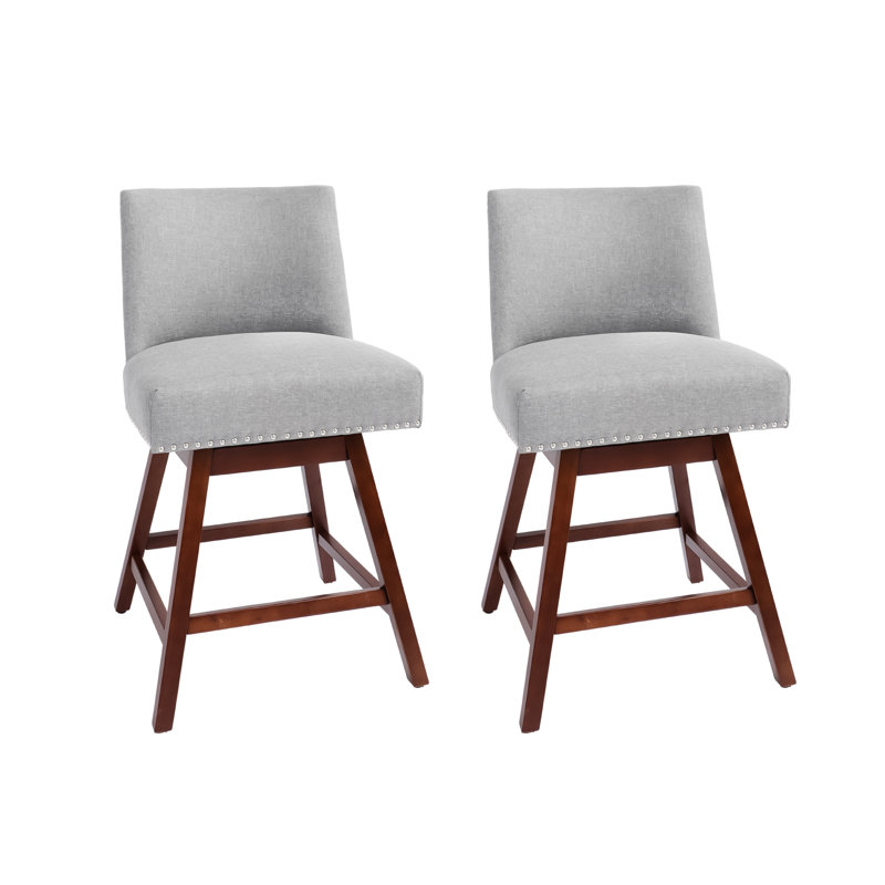Counter Height Bar Stools Set Of 2 - 360° Swivel Bar Stools With Curved Back,35.8" Tall Linen Bar Chair With Footrest For Kitchen Island, Dining, Cafe