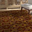 Tapis d'intérieur Donik authentique, fait main, tufté à la main, en laine et viscose, motif ikat damassé bordeaux, or, jaune, orange et marron-23286685