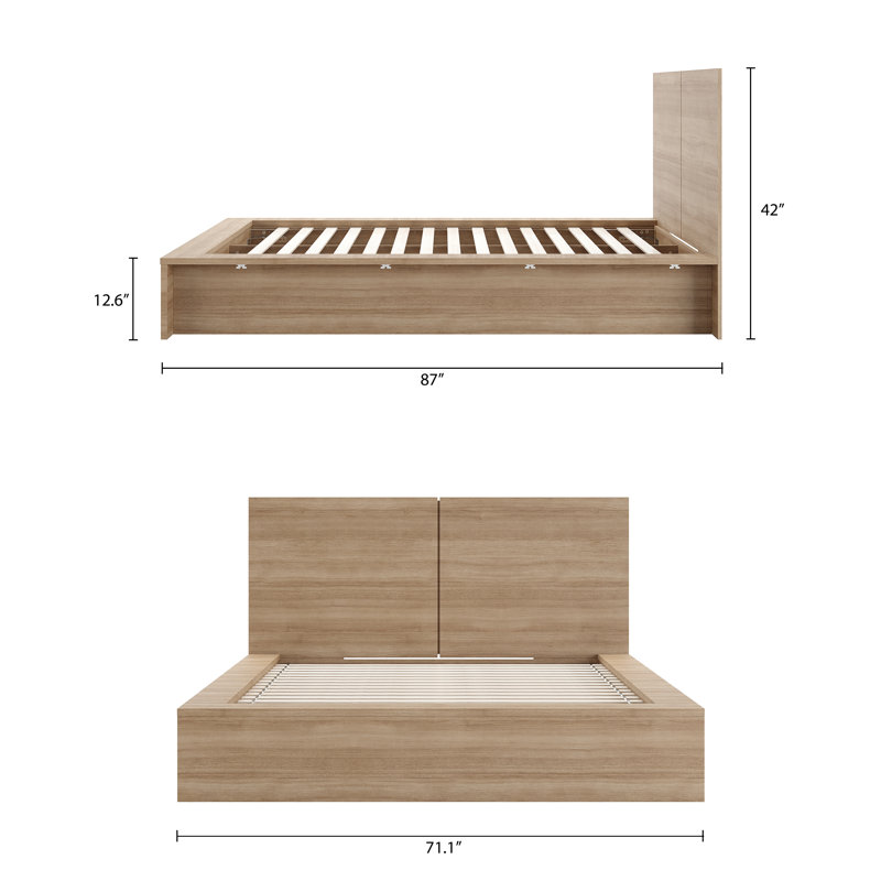 Guendolyn Platform Bed & Headboard, Brown Oak, Queen