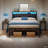 Metal Platform Bed Frame With Adjustable Upholstered Headboard, Charging Station, LED Lights, Noiseless, Brown-957090210