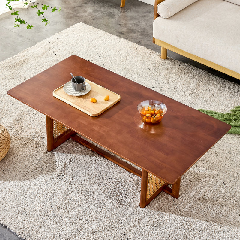 Table basse rectangulaire en bois massif imitation rotin de style chinois en noyer massif pour salon | Idée de cadeau