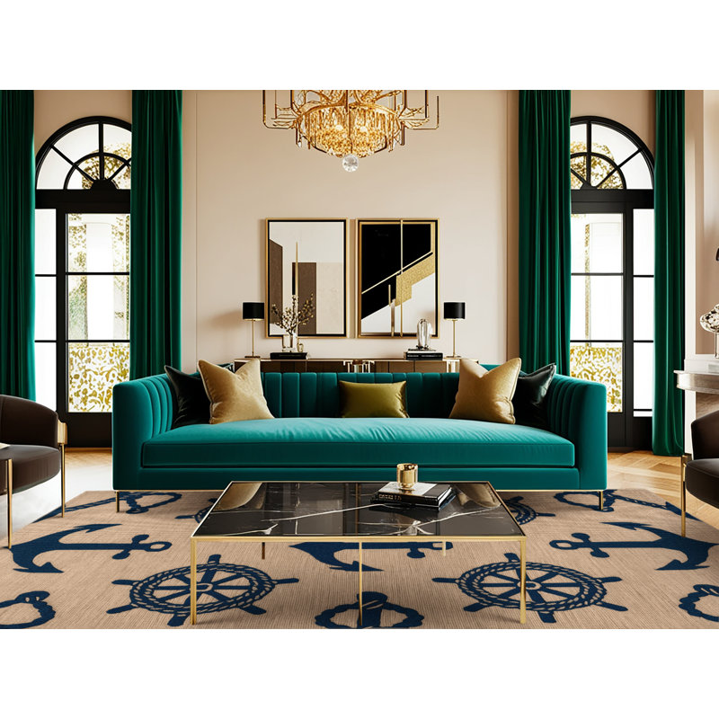 Washable Simplified nautical elements Nautical Area Rug, Round 6'