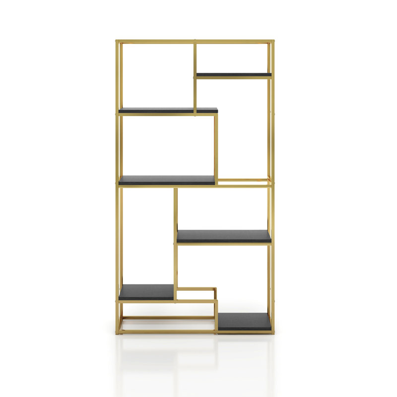 Caithlin 70"H x 38"W Metal Open Etagere Bookcase, Antique Champagne