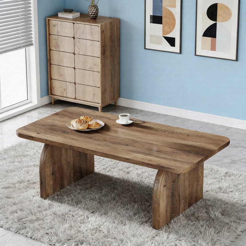 Table basse 47 po Farmhouse, Table basse rectangulaire à centre bas avec support en forme de H, Brun rustique