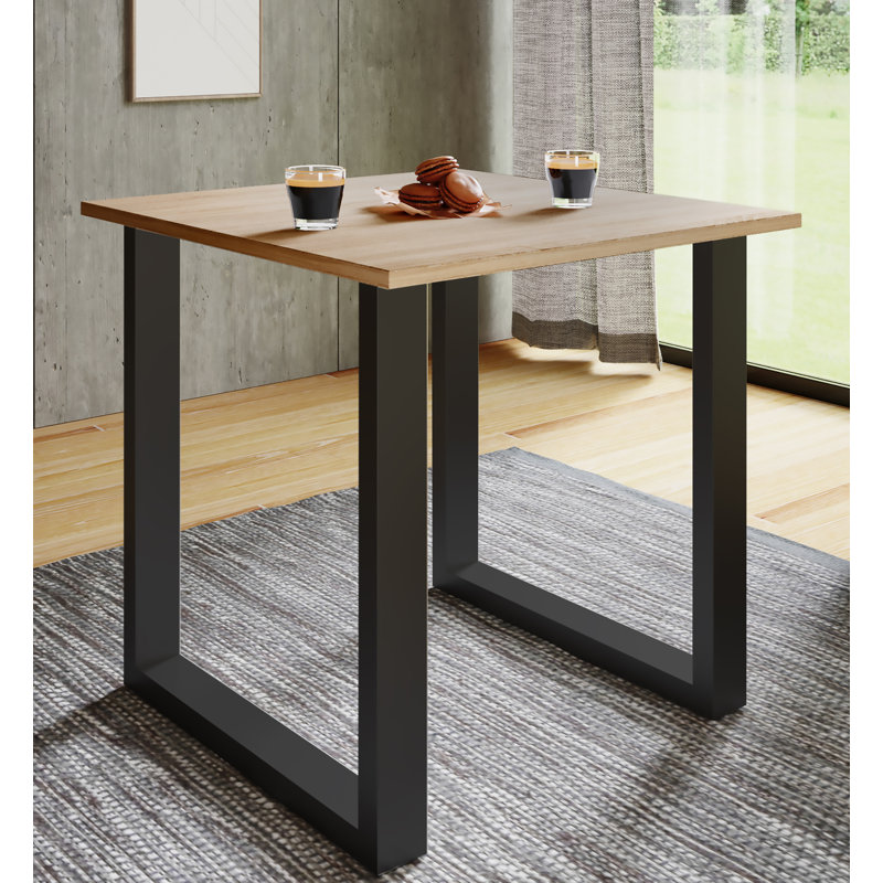 Alexious Rectangular Dining Table with Steel Base, 76cm H x 80cm W x 50cm D, Natural brown, Black