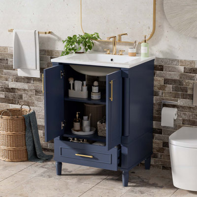 Armoire de salle de bain moderne avec lavabo, avec tiroir et structure ouverte à l'arrière