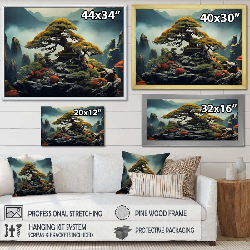 Art asiatique, sagesse bonsaï III - impression, Toile tendue, H 34 po x l 44 po x P 1,5 po
