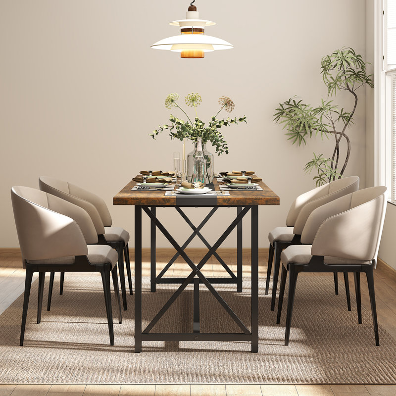 Marina 70.9'' Rectangle Farmhouse Dining Table With Strong Metal Frame For 6-8