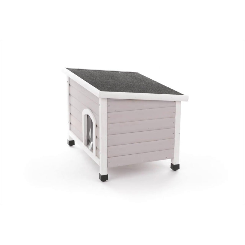 Elevated Weatherproof Gray Fir Wood Cat House with Hinged Roof