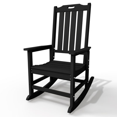 Black Outdoor All-weather HDPE Adirondack Rocker Chairs with Comfort High Backrest