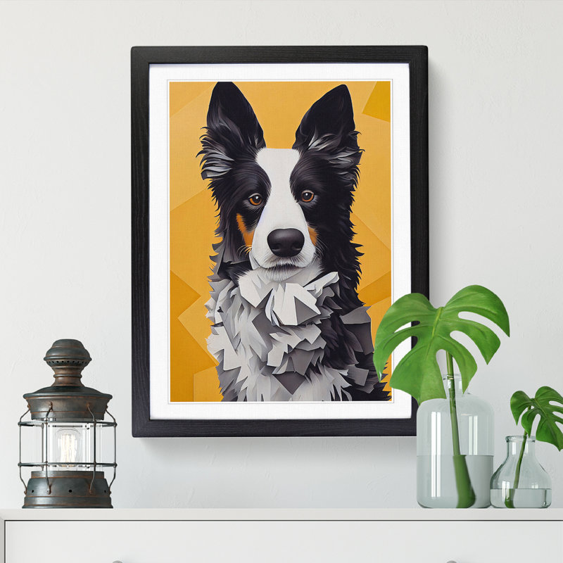 Border Collie Cubism - Single Picture Frame Print, 64cm H x 46cm W x 2cm D, Black Framed