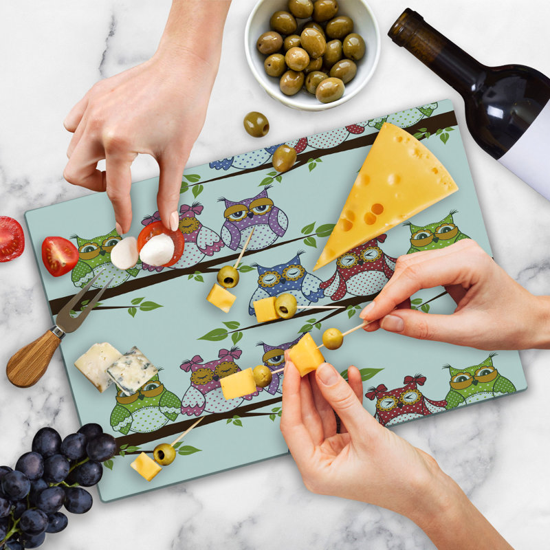 Ambesonne Owls Cutting Board Large Size Birds on Tree Branches Multicolor