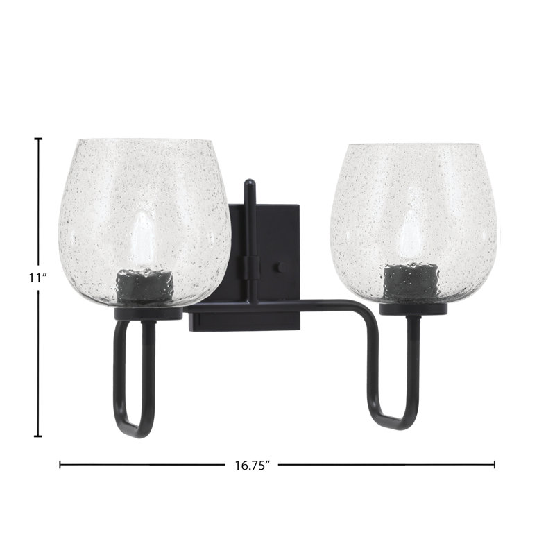 Barre d'éclairage de salle de bain 2 lumières Amarmula, finition noir mat, verre fumé 6 ", Noir, Transparent/noir