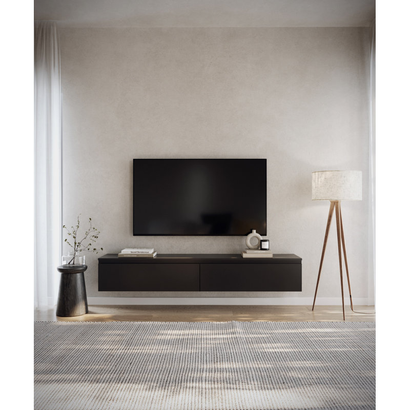 Syvanna Wall-Mounted TV Cabinet, Black, 28.4cm H x 175cm L x 31.8cm L