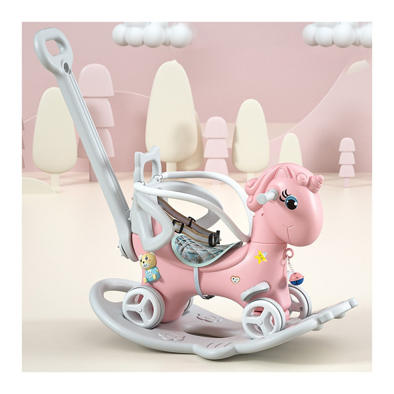 Cheval à bascule licorne pour tout-petits, vélo d'équilibre convertible avec poignée et dossier de sécurité, Rose