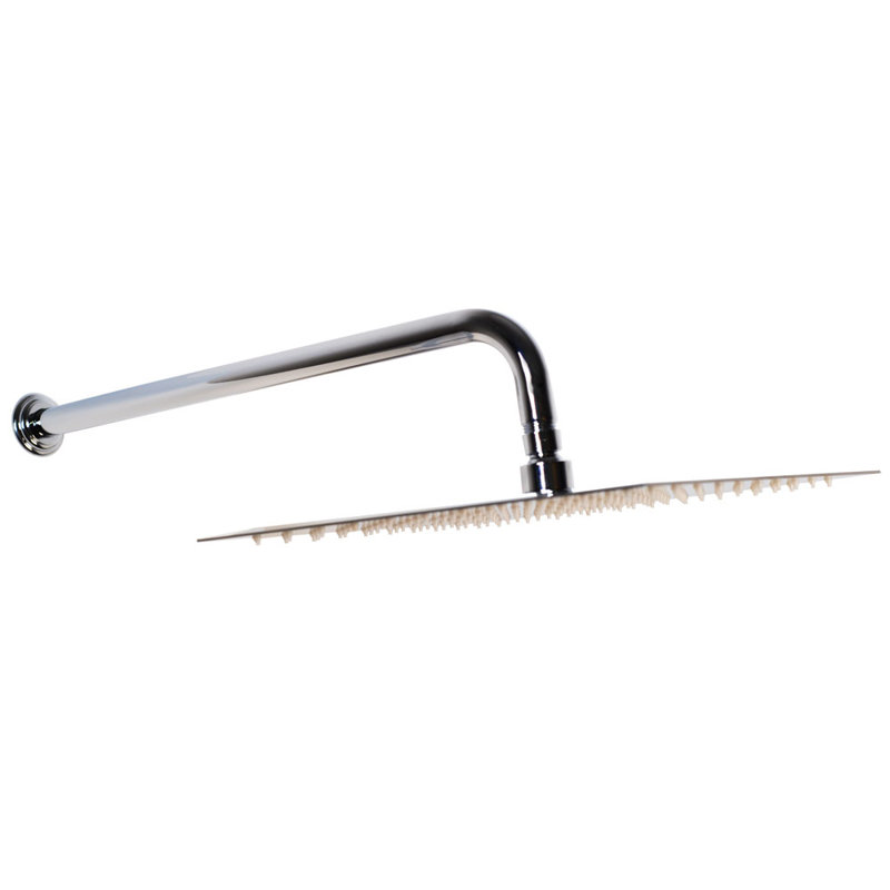 12" Square Thin Rainfall Shower Head with 1/2" IPS x 10" IPS Wall Mount 90-Degree Arm and Flange, Polished Chrome