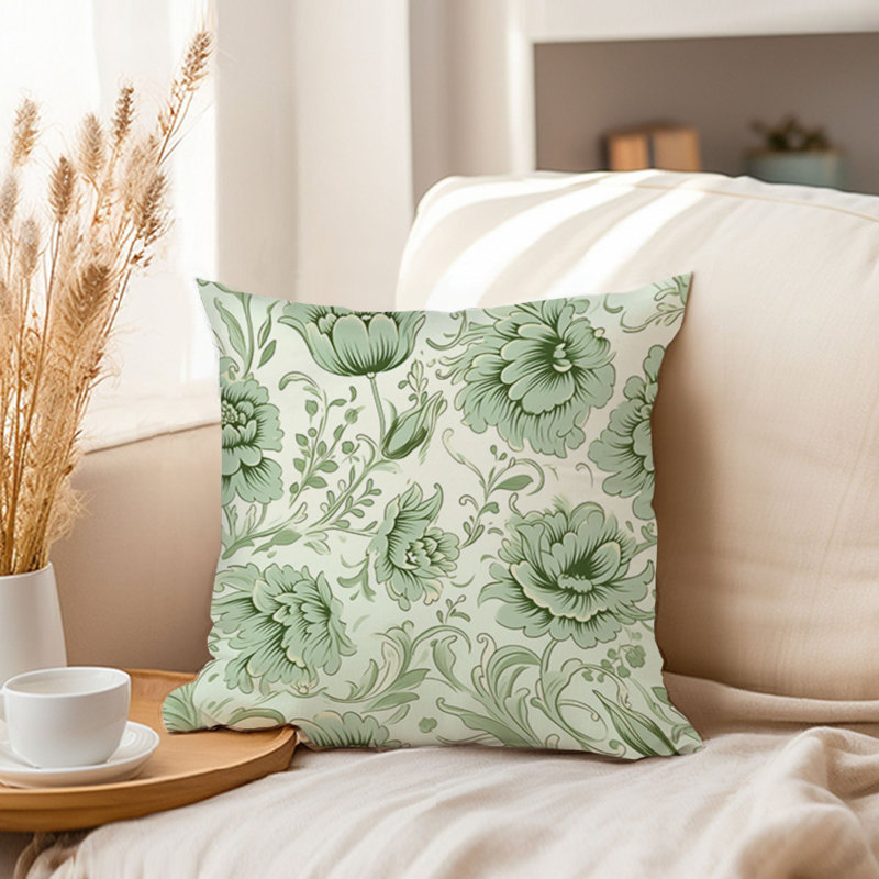 Botanical William Morris Style Damask Pattern III Classic & Traditional, 18"H x 18"W