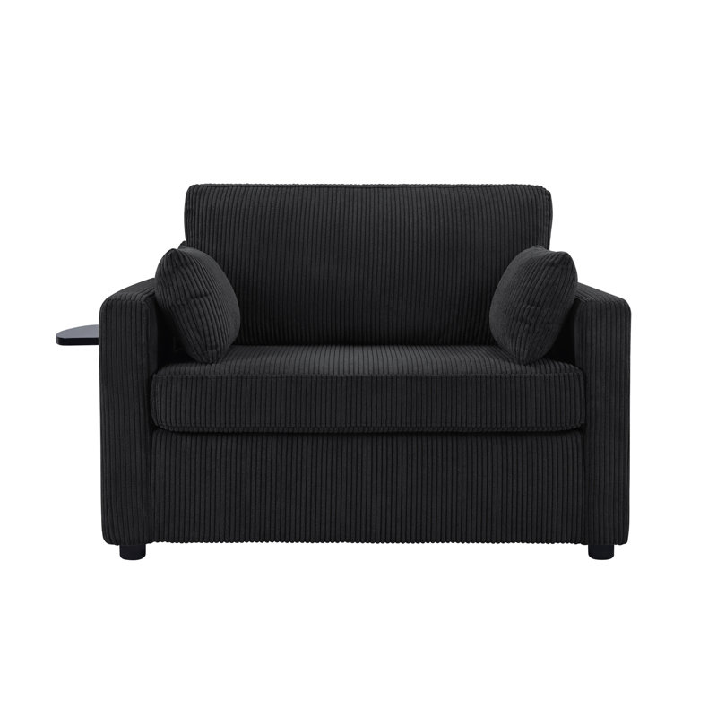 Canapé-lit simple 47,2 po avec canapé-lit, matelas pliable, table d'appoint pliable, pochette de rangement latérale et deux ports USB pour le salon, noir